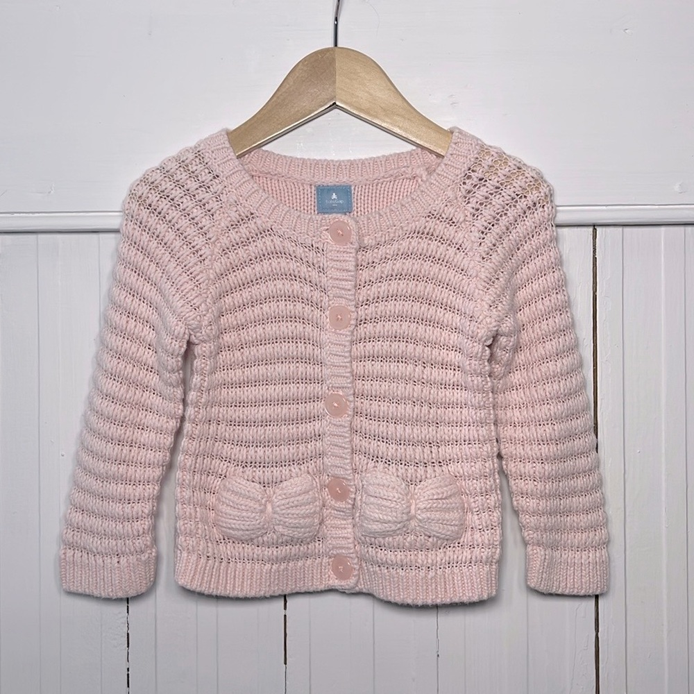 GAP EUC 100% Cotton Basic Light Pink Knit Bow Cardigan